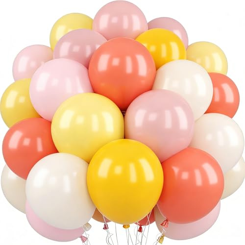 UDRKFOPK Gula Rosa Ballonger, 60 Stycken Födelsedagsballonger Rosa, 30 cm Födelsedagsballonger Latex Helium Gula Ballonger för Bröllop Förlovning Könsavslöjande Födelsedagsfest Dekoration