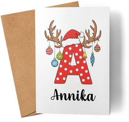 Kiddle-Design Weihnachtskarte personalisiert mit Name & Buchstabe, Grußkarte Anfangsbuchstabe Nikolausgeschenk Initiale, Karte Weihnachten Alphabet