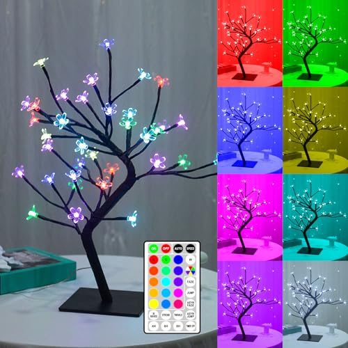 YATOSEEN Arbre Artificiel de Cerisier en Fleurs avec 36 LED, Éclairage RVB avec Télécommande, 16 Couleurs Changeantes, Veilleuse Décorative pour la Maison, idéal pour la Saint-Valentin, Noël (36 LED)