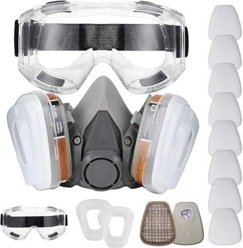 LAMANICE Respirator Mask with Filters,Chemical Respirator with Glasses for Epoxy Resin,Painting,Chemical,Welding,Woodworking.