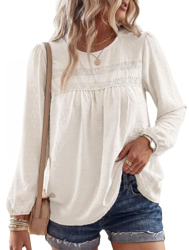 heekpek Womens Long Sleeve Tops Ladies Casual Elegant Blouses | Boho Shirts, Round Neck, Lace Top, Loose Fit, Trendy Flowy Tunic