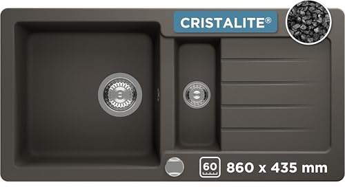 SCHOCK Évier de cuisine, 86 x 43,5 cm, en granit, de type Typos D-150S, asphalte, avec 1 bac ½ à partir de 60 cm de largeur sous meuble