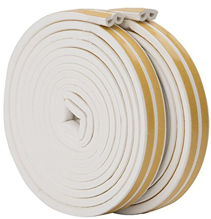 Rubber Seal Weather Strip Foam Tape, Feelava D Type 10 m Doors Windows Draught Excluder Seal Strips Anti-Collision Self-Adhesive Weatherstrip Water-proofing Sound-proofing - 2 Roll/Total 10m (White) | Foam Sealing Tape Anti-Collision Self-Adhesive Weatherstrip Water-proofing Sound-proofing Window Insulation Draught Stopper
