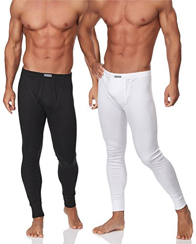 Timone Lote de 2 Calzoncillos Largos Ropa Interior Térmica Hombre TISS001 (Blanco/Negro, XL)