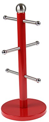 Royal Cuisine Mug Tree, Mug Hanger Stand, Coffee Cup Holder with 6 Hooks, Stainless Steel Coffee Mug Holder for Counter (Red)