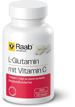 Raab® L-Glutamin Kapseln (100 Stück) | Raab Vitalfood L-Glutamin mit natürlichem Vitamin C aus Acerola; 100 Kapseln, vegan, glutenfrei, hergestellt