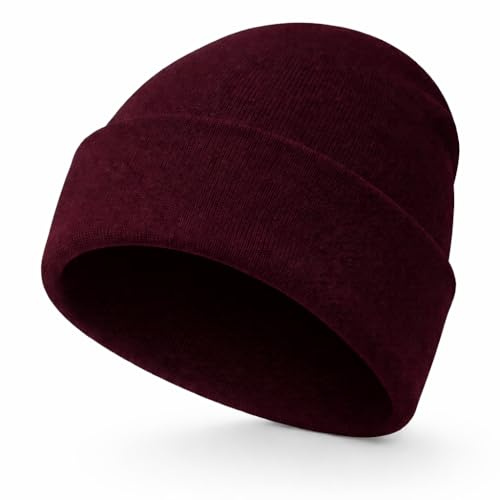 WS UK Kids Beanie Hat - Unisex Slouch Winter Woolly Turn Up Knitted (Burgundy)