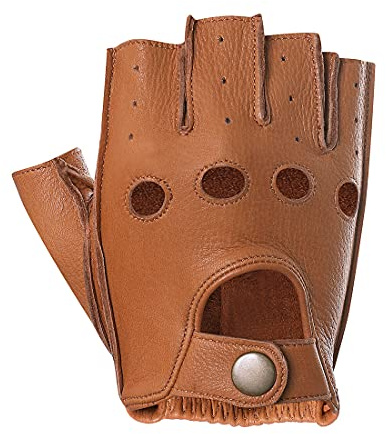 Harssidanzar herr fingerlösa läderhandskar hjortläder ofodrade halvfinger GM005A, Tan (körsbärsläder), L