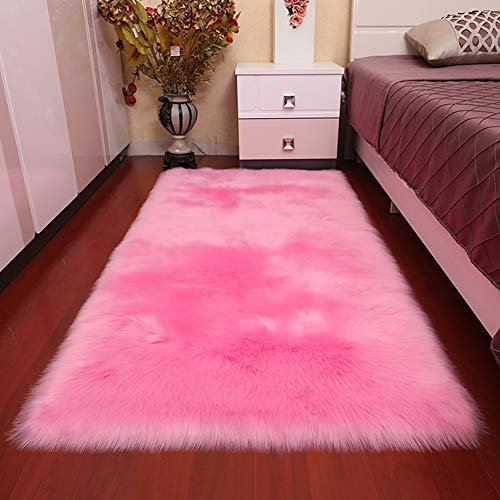 Lsimeru Rosa Teppich Langflor 80x160 Rechteckig Flauschig Kunstfell Fellimitat Nachahmung Wolle Bettvorleger Sofa Matte für Schlafzimmer Kinderzimmer Wohnzimmer