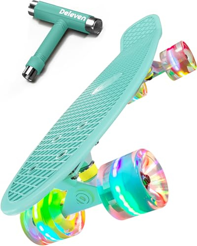 Deleven Skateboard med LED-hjul, skridskoverktyg och ABEC 7 lager – barn vuxna nybörjare – 56 cm