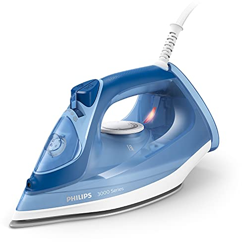 Philips Ferro da stiro a vapore 3000 Series, 2.400 W, Potenza costante di 40 g/min, Colpo di vapore da 180 g, Piastra in ceramica, Vapore verticale, Colore blu (DST3031/20)