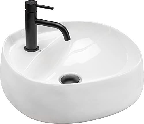VBChome Lavabo 46 x 46 x 12 piccolo lavabo angolare in ceramica con foro per lavabi a mano
