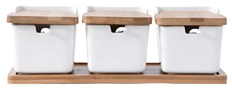 Washranp Ceramic Flip Lid Seasoning Box with Spoon 250ml Spice Salt Sugar Spice Pot Storage Holder for Kitchen Gadget C