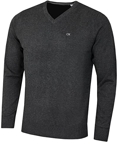 Calvin Klein Herr v-ringad mjuk bomull lättvårdad tröja, kol, L