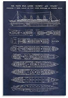 ZHUYING Titanic Blueprint Poster Modernes Schlafzimmer Dekor 40 x 60 cm