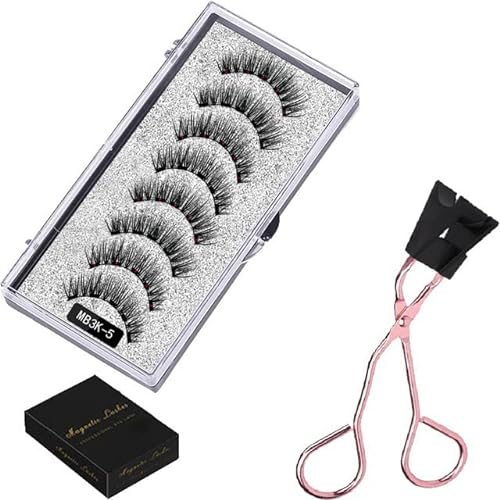 BSLVWG Magnetische Wimpern ohne Eyeliner Wiederverwendbare falsche Wimpern Natural Look 3D Effekt Wasserdichte gefälschte Wimpern Set mit Applikator (2 Paare) (03)