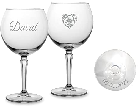 MASTERLASER3.0 Bicchiere da Gin Tonic personalizzato, calice da cocktail, inciso al laser, 580 ml, set personalizzabile con nome, iniziali e data - Migliore idea regalo (1)