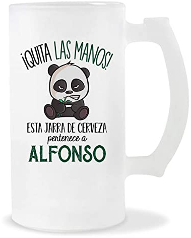 Planetee Jarra de Cerveza | Nombre Alfonso | Vaso con un Panda bonito pero gruñón. Original idea para regalar a un amigo, familiar o colega