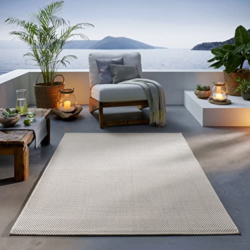 TacaHome Outdoor Teppich I UV-Stabil Für Drinnen und Draußen I Terrasse Balkon Garten Wohnzimmer Badezimmer Küche Flur Läufer | 160 x 220 cm Creme