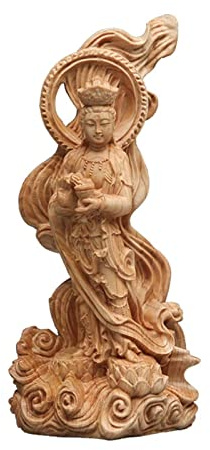 Aritjt Solid Wood Cypress Guan Yin Statue, Goddess of Compassion and Mercy, Protector of Women, Brown, FIGURINE