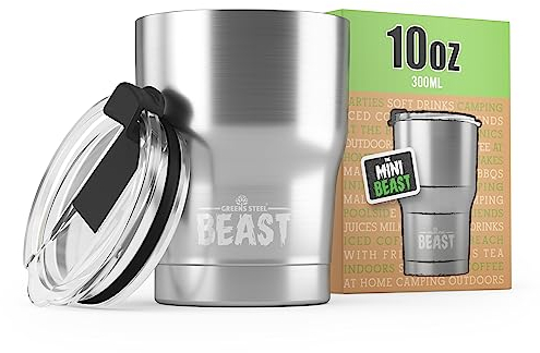 Beast Tumbler - 300 ml (10 oz), Steel | Reusable Stainless Steel, Vacuum Insulated Cup | Double Wall Travel Flask Perfect for Hot or Iced Coffee | BPA Free