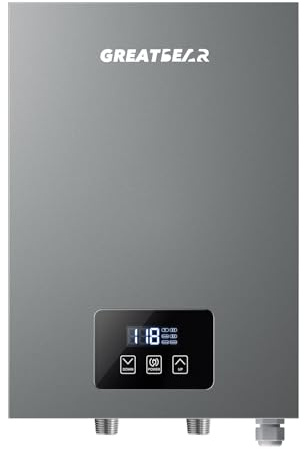 Electric Tankless Water Heater, GREATBEAR 14KW On Demand Water Heater Electric 240V, Point of Use Instant Hot Water Heaters, With Self Modulating ECO130G Gray