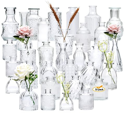 Brajttt Glass Bud Vase Set of 32 pcs,Bud Vases in Bulk,Small Vases for Centerpieces, Mini Flower Vase Bulk for Rustic Wedding Home Table Decorations