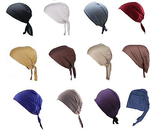 Shoes Lane®12x Assorted for Girls Tie Back Assorted Colour Under Hijab Bonnet Cap Head Cover Adjustable Bonnet Turban Islamic Muslim Scarf Caps Underscarf Elastic Head Wraps Cap for Girls