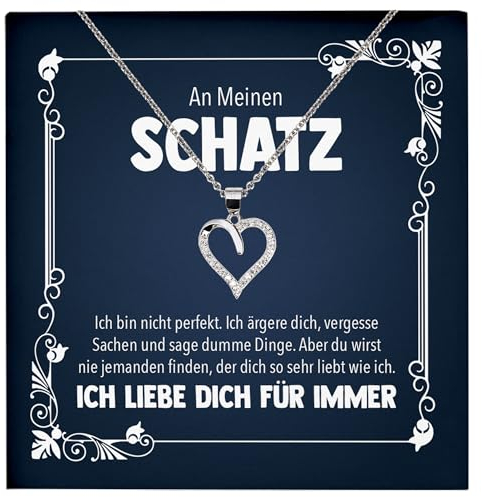 22Feels Schatz Romantisches Geschenk Frauen Schmuck Set zum Hochzeitstag Ehefrau, Valentinstag für Sie, Freundin Jahrestag - Echt Silber 925 Herz Halskette mit Karte