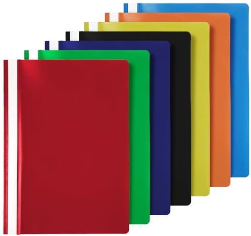 Netuno 7x Schnellhefter A4 farbig sortier Kunststoffmappe mit Klarsichtdeckel und Beschriftungsfeld Mappe Ordnung Büro Studium Archiv Aufbewahrung Dokumente