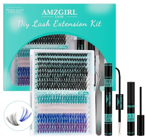 Lash Extension Kit 320Pcs,DIY Individual Lashes Clusters Kit,Lash Bond And Seal,Lash Remover For Colorful Eyelashes Extensions,Lash Applicator Tools For False Eyelash Cluster Kit(40D,D-Mix9-16mm Kit)