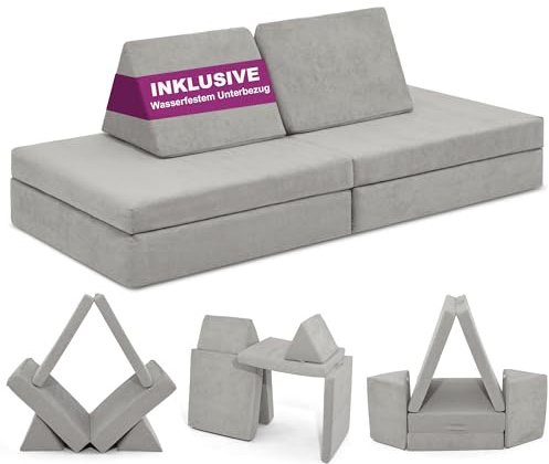 Linodino® Spielsofa | Kindersofa aus Schaumstoff Softbausteine - Kindercouch & Kuschelecke im Kinderzimmer | Stapelsteine für Kinder | Oeko-TEX 100 Zertifiziert | Robbenbaby Grau