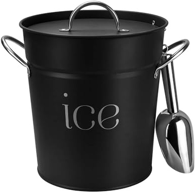 3Qt Black Galvanized Ice Bucket with Lid, Scoop & Handles - Ideal for Cocktails, Parties, BBQs, Wine & Champagne. Double-Layer Insulated Outer & Galvanized Inner Layer, Perfect for Home & Outdoor Use