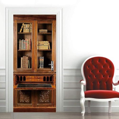 Türtapete Selbstklebend Retro-Bücherregal, Bücher, Bücher 90 X 200 Cm Diy Türposter 3D Pvc Wasserdicht Türaufkleber -Türfolie Türsticker Wandbild Innentür Fototapete Abnehmbar Tür Kunst Dekoration -