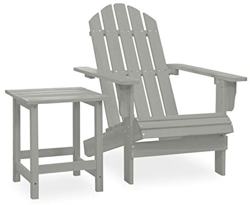 ShGaxin Adirondack-Gartenstuhl mit Tisch, Gartensessel, Campingstuhl, Terassenstühle, Gartenmöbel, Balkon Stühle, Balkonstuhl, Hochlehner, Stühle Für Draußen, Massivholz Tanne Grau