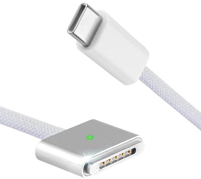 Apitiong USB C auf Mag-Safe 3 Kabel, 140W PD Schnellladen Typ C auf Mag Safe 3 Ladekabel für Magnetic 3 140/100/65 W PD-Schnelllade-PVC-Kabel für i-OS-Tablet(6.6ft)（Weiß）