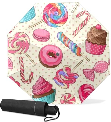 GISPOG Parapluie pliable automatique, cupcake sceptre dessert, imperméable, compact, soleil et pluie, parapluies de voyage pour homme et femme, 1 couleur, taille unique