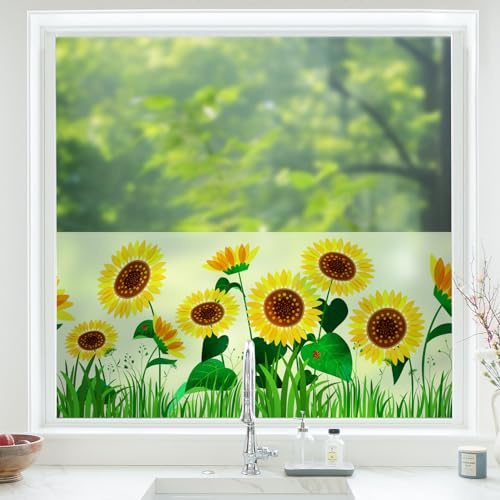 dktie Window Film Privacy Vinyl Stained Glass Window Film Frosted Window Film Removable Floral Static Cling No-Glue Films for Kitchen, Bathroom (03, 44.5x200cm)