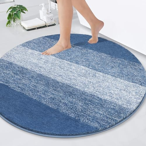 Enyhom Groß Rund Badematte 120 cm Blau, Weich rutschfest Badteppich Maschinenwaschbar Badezimmerteppich Wasserabsorbierend Badvorleger Duschvorleger