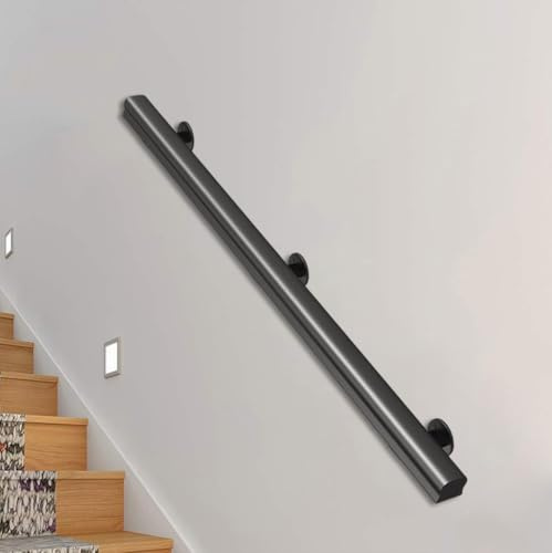 Wooden Stair Handrails, White handrails, Indoor Anti-Slip Handrails, Attic Stair Decoration, Corridor Support Rods, Wall Handrail with Installation Kit. (Black, 120cm)