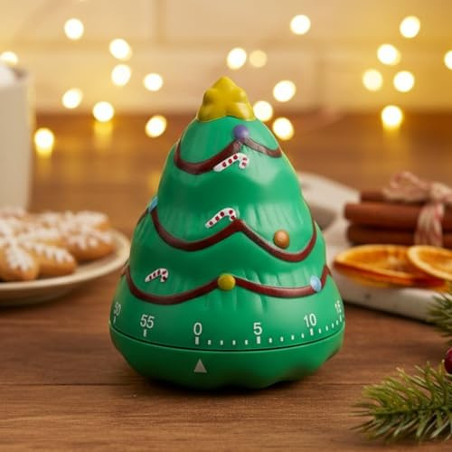 MIJOMA Küchentimer mechanisch – Eieruhr 60 Minuten – manueller Kurzzeitwecker ohne Batterie für Kochen Backen Lernen und Alltag (Tannenbaum)