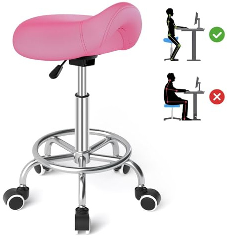 YEEZEE Bequemer Sattelhocker Ergonomisch mit Fußstütze für Büro, Rosa