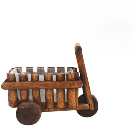 Happyyami Pot de brouette ornemental jardinière de Chariot planteur de brouette charrette en Bois Pot de Fleurs Chariot Pot de Fleur Pot de Fleur en Bois Bambou Brown