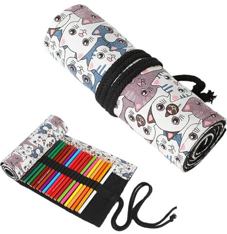 Leinwand Pencil Wrap,Bleistift-Rolle,Stiftrolle Pinsel,Leinwand Stifterolle,Stifterolle Rollmäppchen,Rollmäppchen Pinsel,Verwendet für farbiges Blei,Füllfederhalter,Kugelschreiber,24Löchern,20x34cm,#4