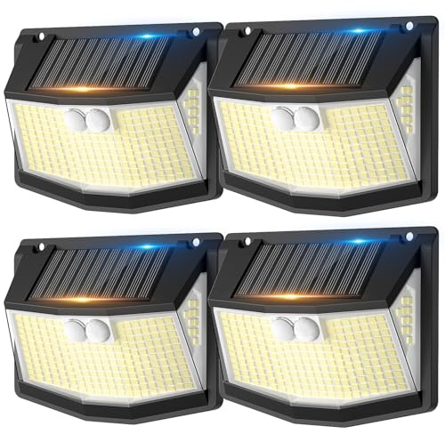CZHHMART Solar Security Lights Outdoor Garden: 248 LED Solar Motion Sensor Light 3 Modes and 270° Lighting IP65 Waterproof Outside Solar Powered Wall Lights for Garden Fence Garage Yard 4 Pack