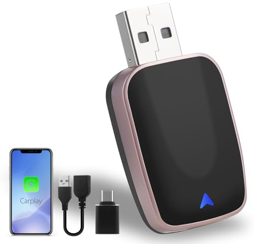Huuimy Adaptador Carplay inalambrico Convierte Car Play con Cable a inalámbrico para Coches con carplay & Phone iOS 12+ Plug-and-Play Stick inalámbrico (Oro)