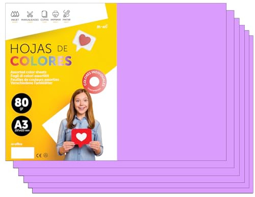 Buntes Papier A3 80g für Drucker & Basteln, Farbige Blätter für Kinder, Kreativprojekte, Karten & Schule M-office (50 Blatt, Lila)