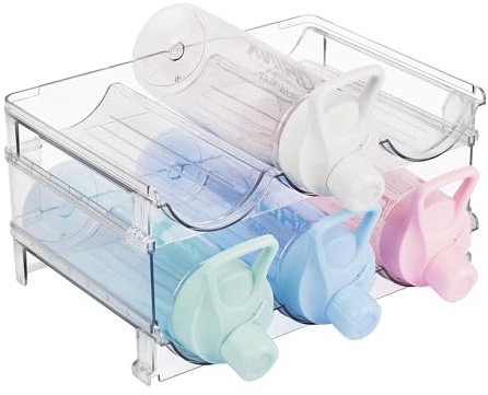 Yanhalo Estante apilable para vino, organizador de botellas de agua transparente para mesa Stanley, armarios, organizador de almacenamiento de vasos, armario de cocina, nevera, encimera, 2 niveles con