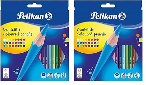 Pelikan 724013 - Buntstifte sechseckige Holzstifte Packung mit 24 Farben (Packung mit 2)