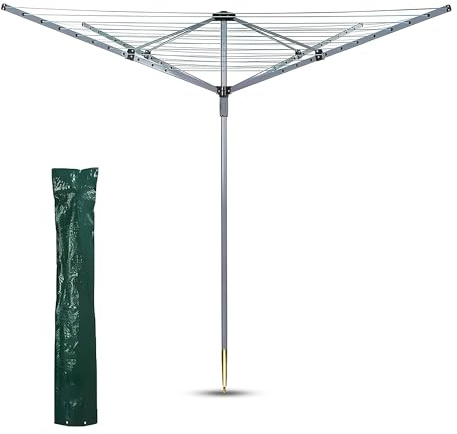 60m Rotary Dryer Heavy Duty 4 Arm Rotary Clothes Airer PVC Coated Outdoor Folding Washing Line with Metal Ground Spike Umbrella Clothes Drying Rack Garden Clothes Dryer Portable Clothes Airer